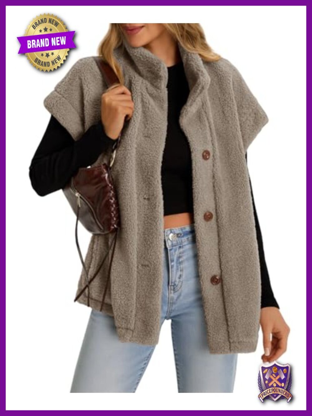 Oversized Fuzzy Sherpa Fleece Button Down Vest Sleeveless